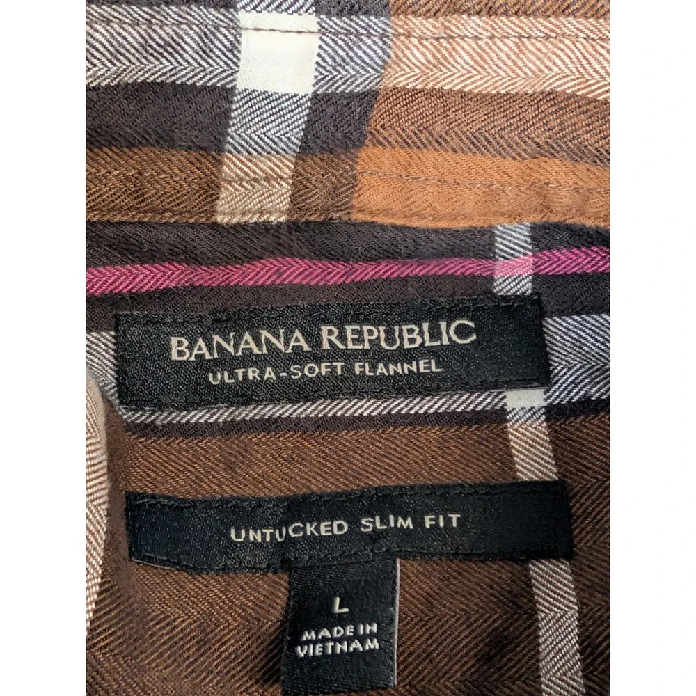 Banana Republic Men's L Ultra Soft Flannel Untucked Slim Fit Shirt Button Down